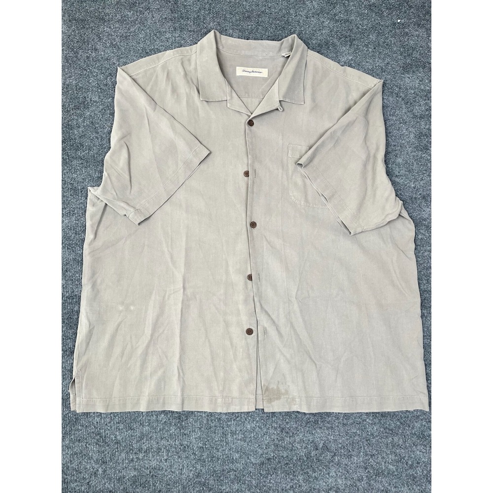Tommy Bahama Silk 100‎ % Short Sleeve Shirt Mens 3XL /3TG Gray